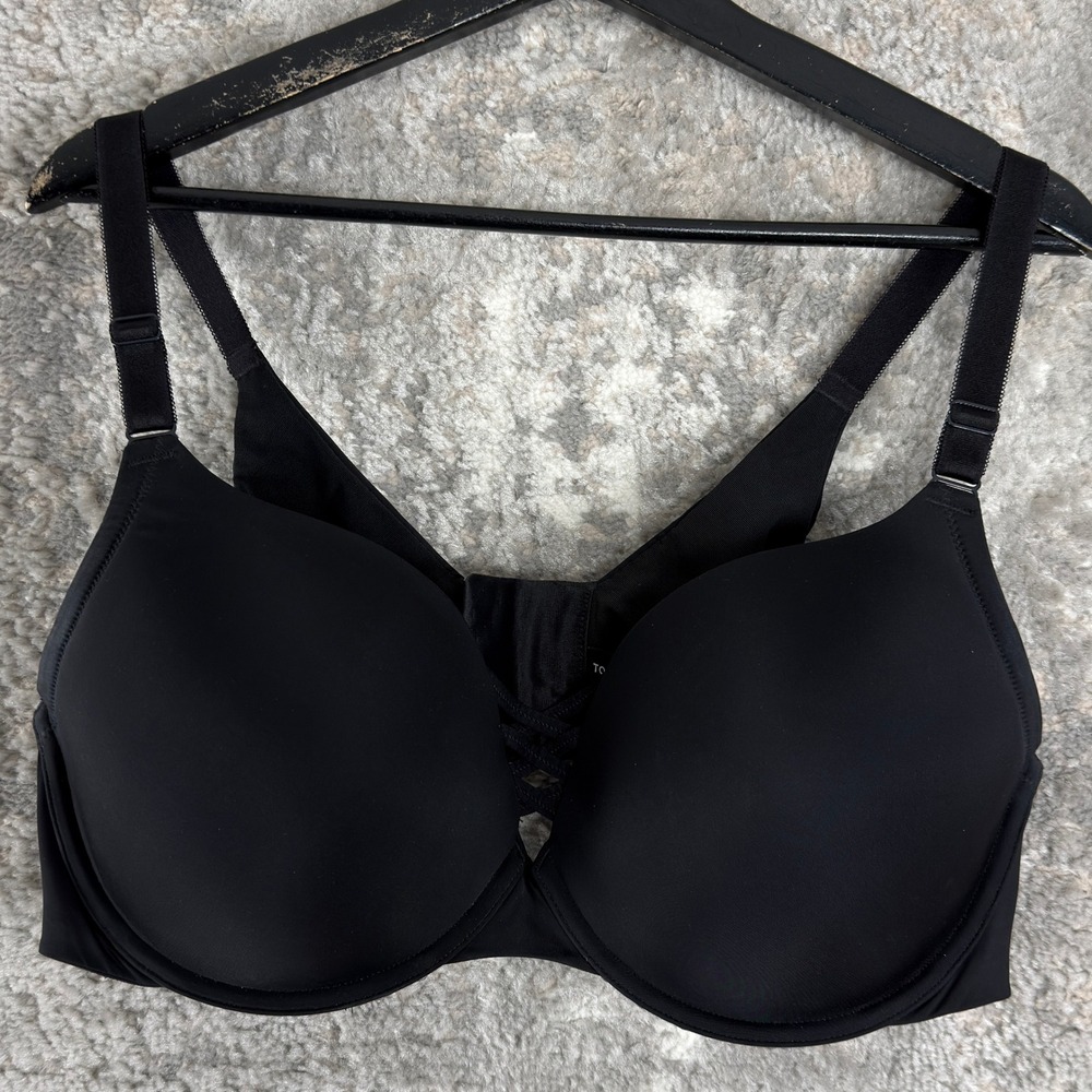 Torrid Plus Size 44D Strappy Lattice Front T-Shirt Bra Black Sleeveless Womens